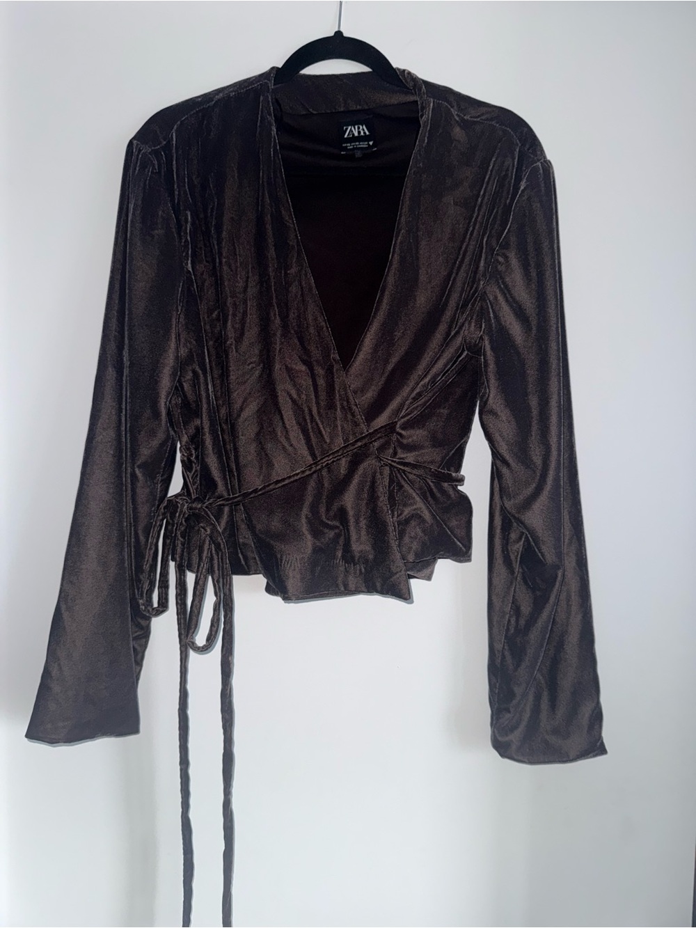 🐻 NWOT ZARA Brown Velvet Wrap Long-Sleeve Top